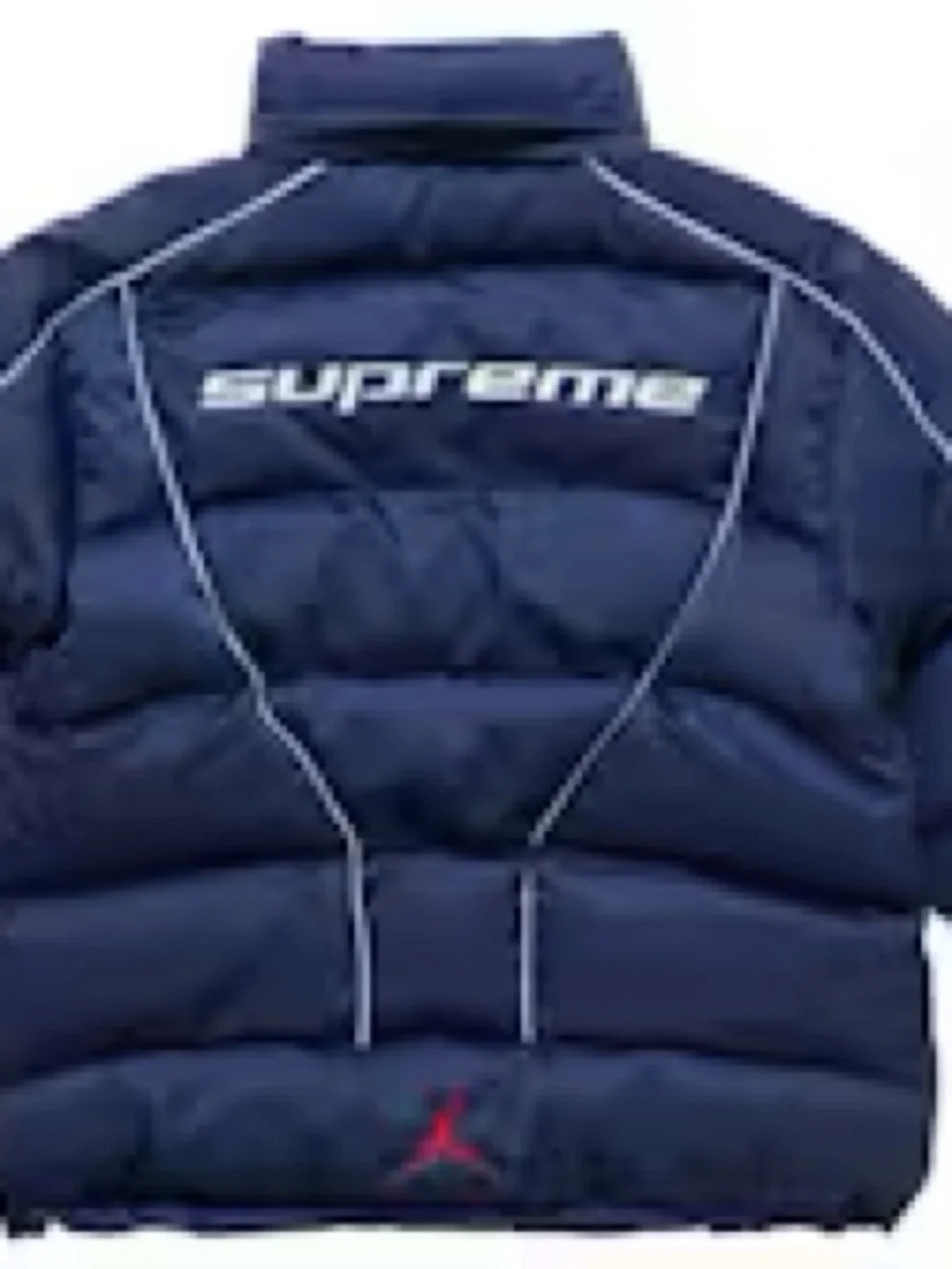 Jordan x Supreme Navy Puffer Jacket with Brown Faux-Fur Trim